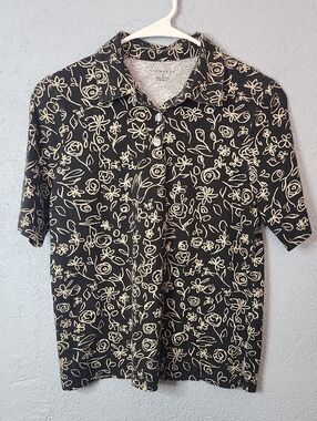Black Floral Short Sleeve Polo Top - Unbranded